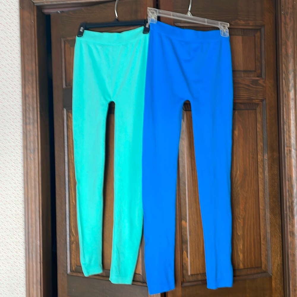 Sofra. “Free Size” Mint and Bright Blue Leggings. Selling two together.
